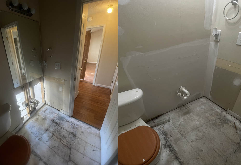 Solid wood horizontal blocking framed behind bathroom plumbing
